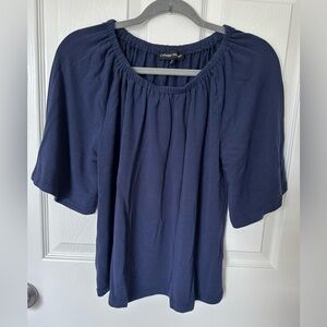Catherine Malandrino Blue Flutter Sleeve Ruched Blouse